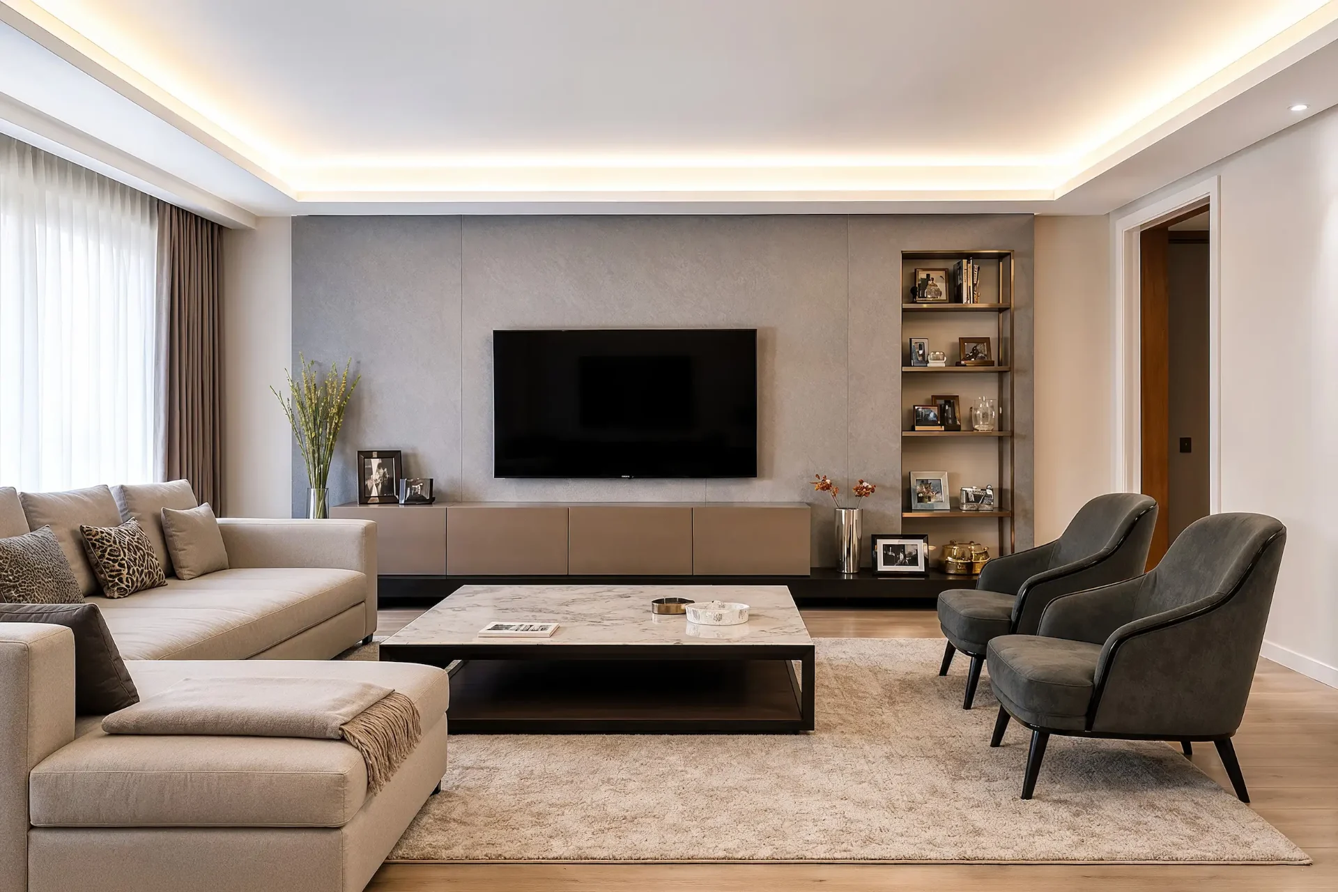 Enhanced: professional listing photo of the same living room