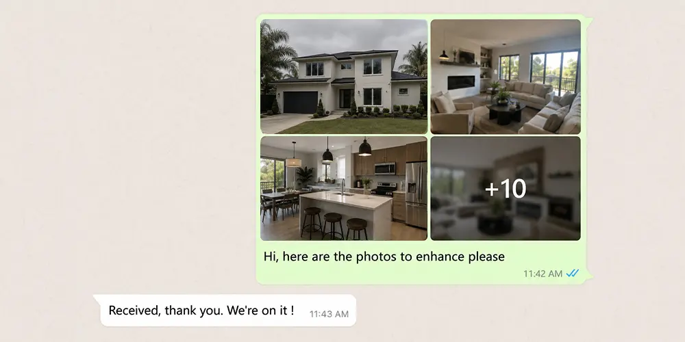 WhatsApp conversation sending listing photos